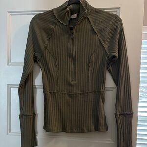 Olive Green Ribbed Long Sleeve Top